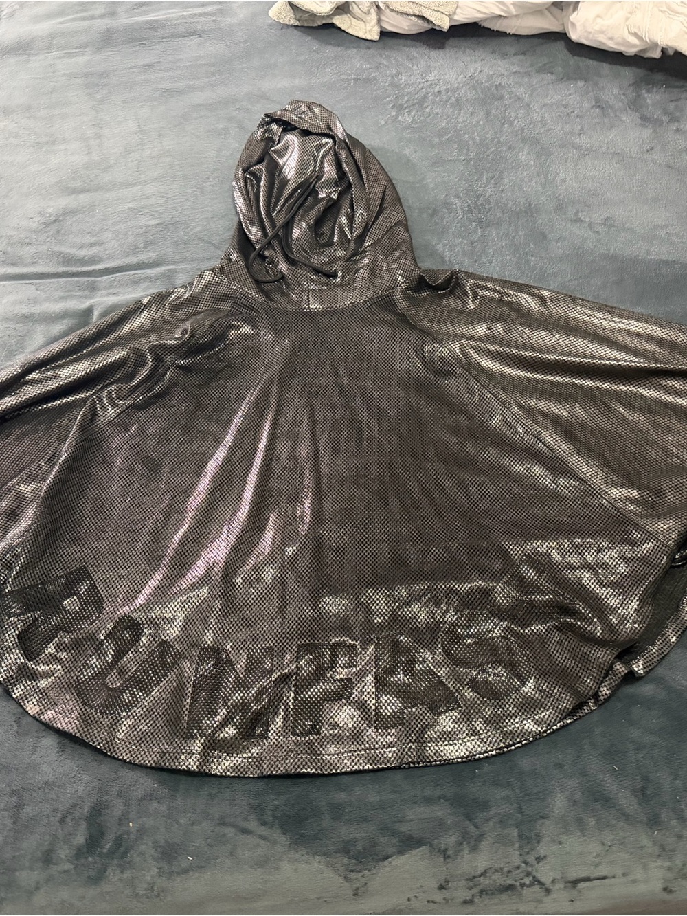 Forever 21 Metallic Black Hooded Cape Poncho